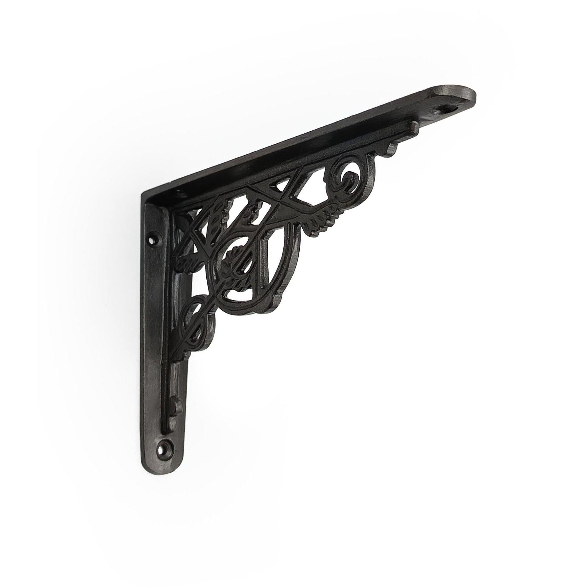 Hamilton Brass Decorative Black Antique Cast Iron Shelf Bracket | 155 mm x 114 Heavy Duty Wall Mount Support for Shelves, Kitchen, Garden, Home Decor Vintage Style with Durable Finish