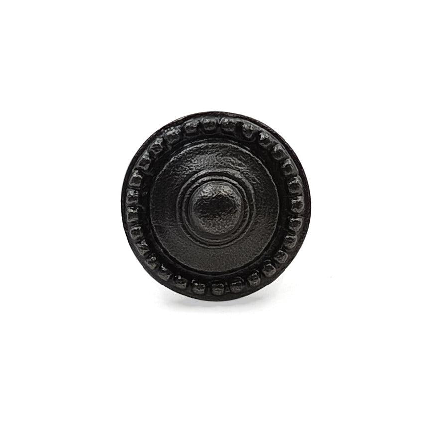 Hamilton Brass Decorative Black Cast Iron Knob | Antique Iron Round Cabinet Pull Handle Detailed Border Design for Drawers, Dressers, Cupboards, Kitchen Cabinets, (32.3mm x 31mm 51mm)