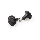 Hamilton Brass Decorative Black Cast Iron Knob | Antique Iron Sunflower Design Cabinet Handle Detailed Border for Drawers, Dressers, Cupboards, Kitchen Cabinets, (36mm x 37mm 55mm)