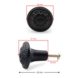 Hamilton Brass Decorative Black Cast Iron Knob | Antique Iron Sunflower Design Cabinet Handle Detailed Border for Drawers, Dressers, Cupboards, Kitchen Cabinets, (36mm x 37mm 55mm)