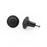 Hamilton Brass Decorative Black Cast Iron Knob | Antique Iron Sunflower Design Cabinet Handle Detailed Border for Drawers, Dressers, Cupboards, Kitchen Cabinets, (36mm x 37mm 55mm)