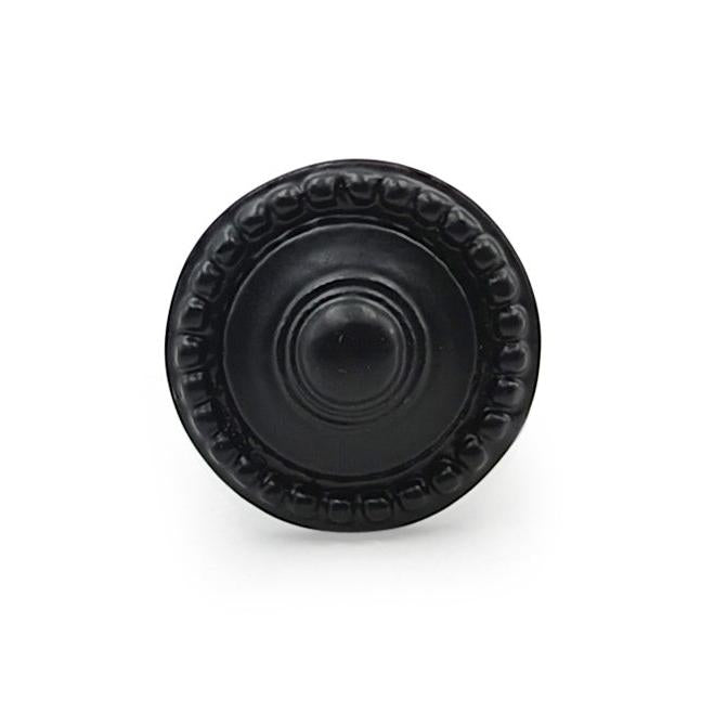 Hamilton Brass Decorative Black Cast Iron Knob | Black Powder Coated Round Cabinet Pull Handle Detailed Border Design for Drawers, Cupboards, Kitchen Cabinets, (32mm x 31mm 51mm)