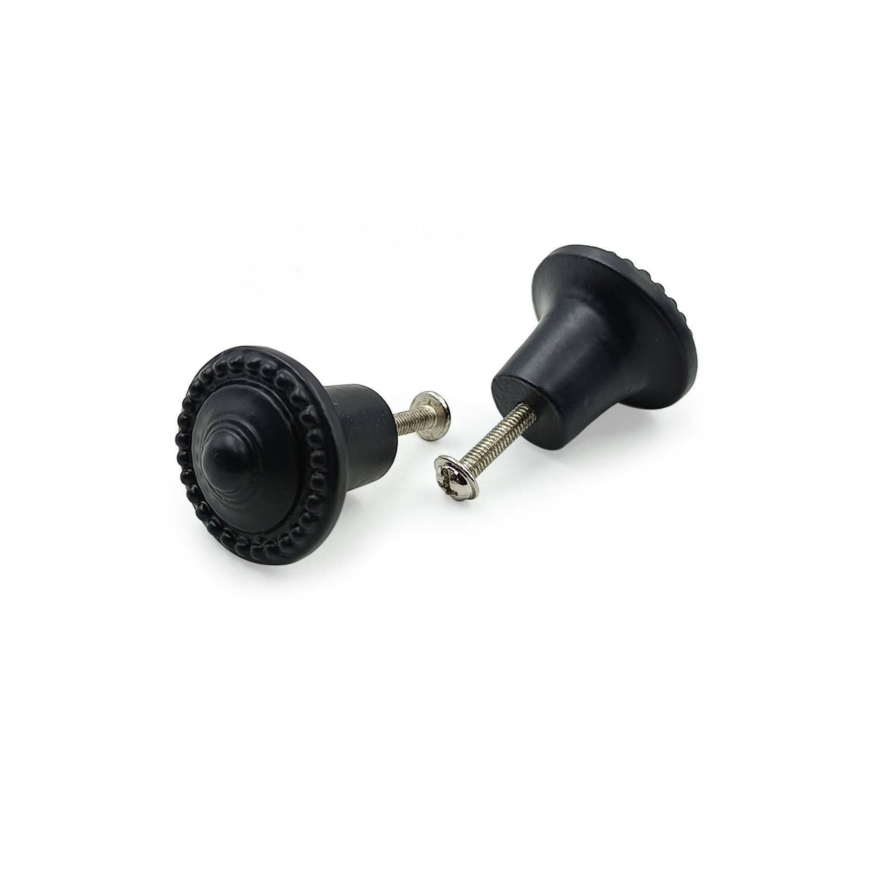 Hamilton Brass Decorative Black Cast Iron Knob | Black Powder Coated Round Cabinet Pull Handle Detailed Border Design for Drawers, Cupboards, Kitchen Cabinets, (32mm x 31mm 51mm)