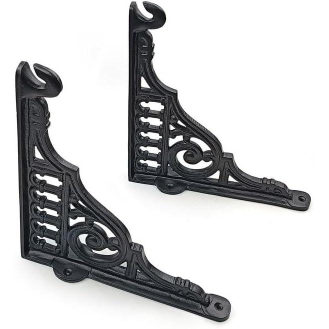 Hamilton Brass Decorative Black Cast Iron Shelf Brackets | Antique Iron Vintage Wall Mount Support for Shelves, Storage, Books, and Display | Heavy Duty Metal Brackets for Home, Kitchen