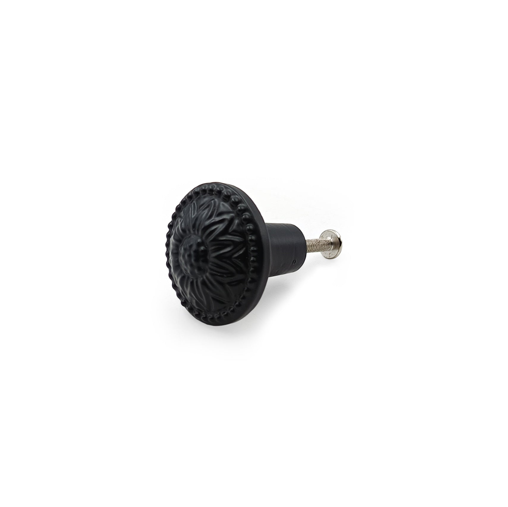 Hamilton Brass Decorative Cast Iron Knob Black Powder Coated | Sunflower Design Cabinet Handle Detailed Border for Drawers, Cupboards, Kitchen Cabinets, (36mm x 37mm 55mm)