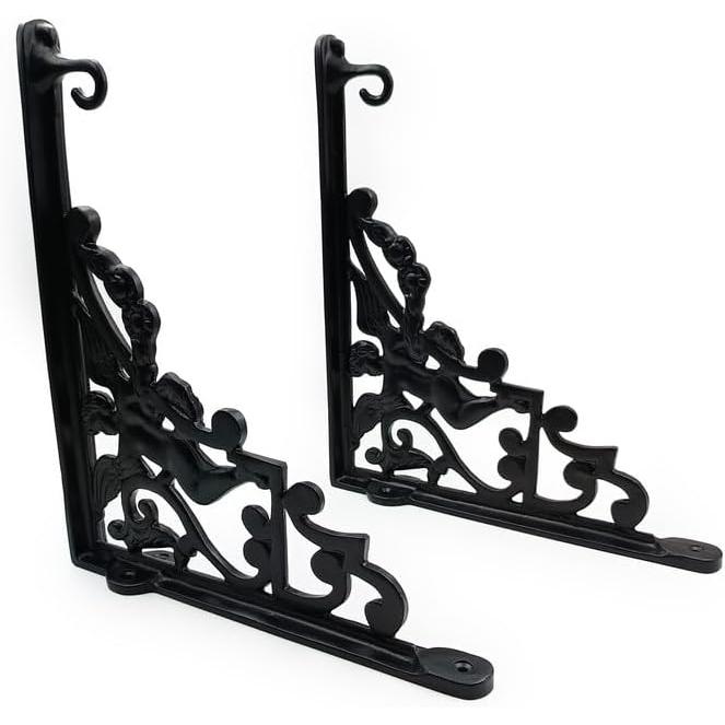 Hamilton Brass Heavy Duty Shelf Bracket Antique Cast Iron Finish | (Length: 320mm, Height: 280mm, Hole: 28mm) Wall Mount Support for Wood, Metal, Glass Shelves