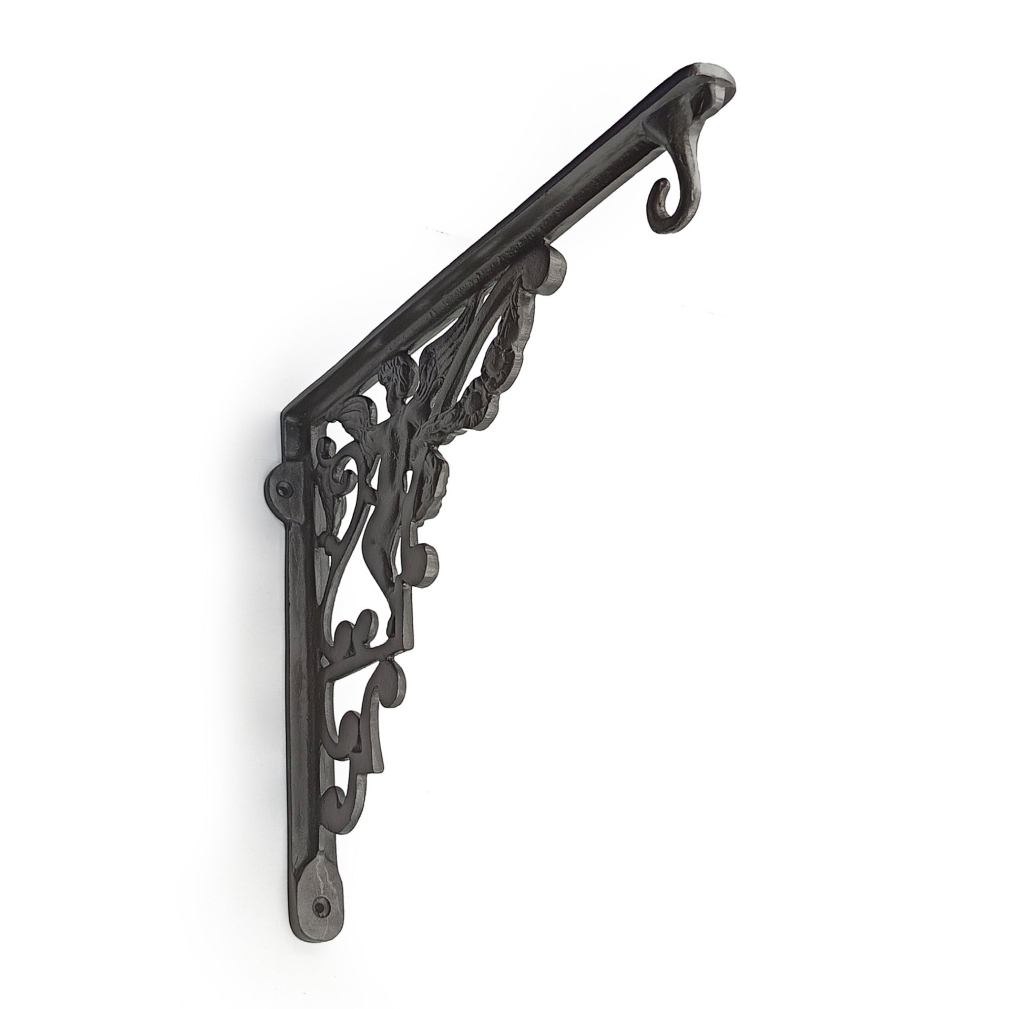 Hamilton Brass Heavy Duty Shelf Bracket Antique Cast Iron Finish | (Length: 320mm, Height: 280mm, Hole: 28mm) Wall Mount Support for Wood, Metal, Glass Shelves