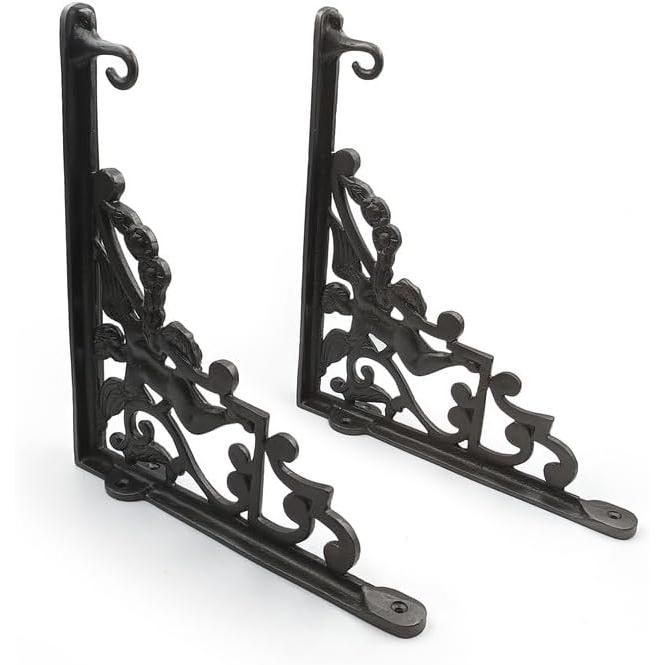Hamilton Brass Heavy Duty Shelf Bracket Antique Cast Iron Finish | (Length: 320mm, Height: 280mm, Hole: 28mm) Wall Mount Support for Wood, Metal, Glass Shelves