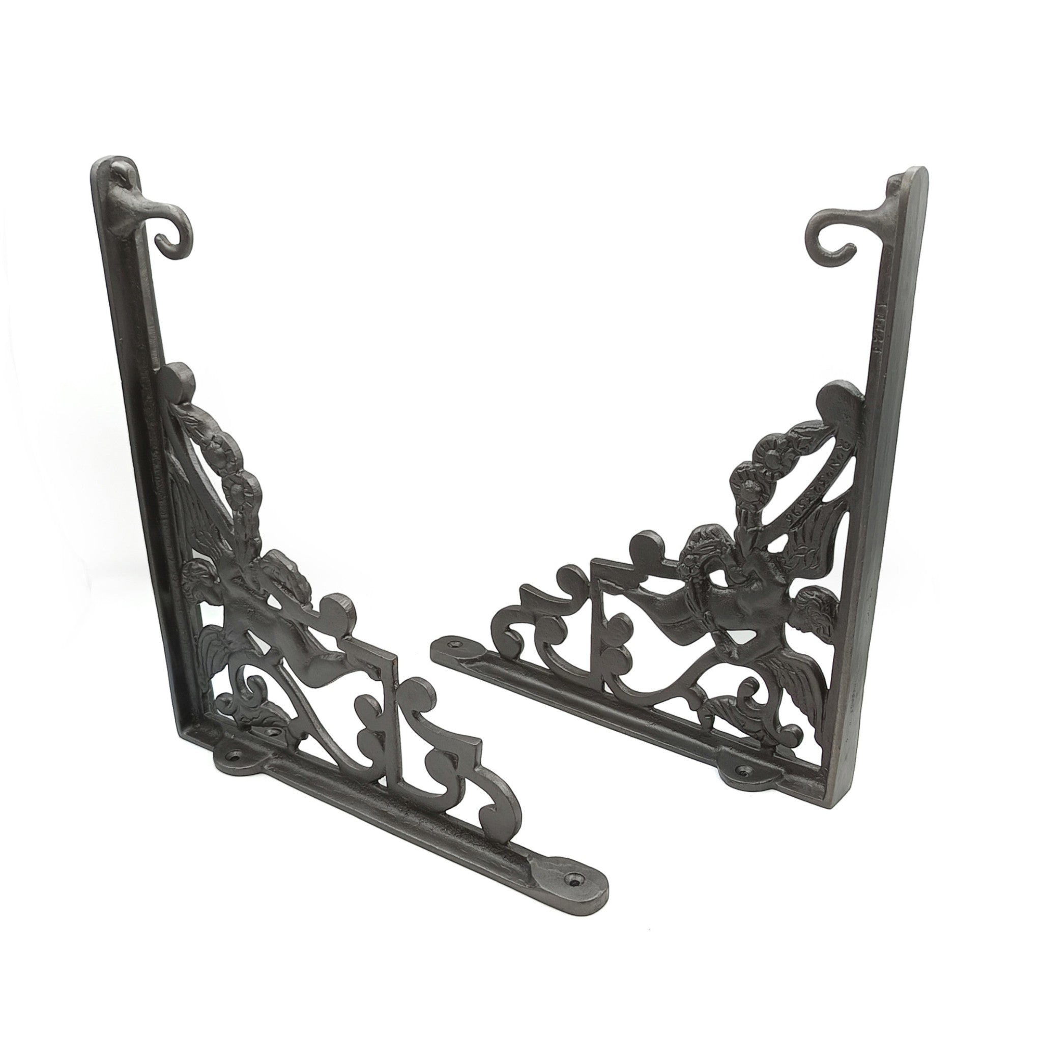 Hamilton Brass Heavy Duty Shelf Bracket Antique Cast Iron Finish | (Length: 320mm, Height: 280mm, Hole: 28mm) Wall Mount Support for Wood, Metal, Glass Shelves