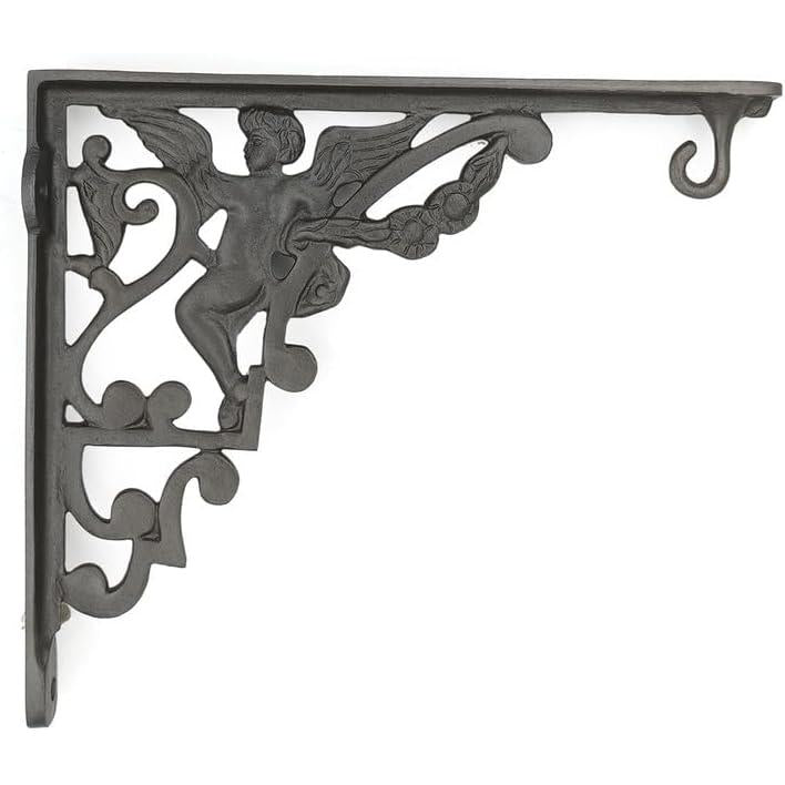 Hamilton Brass Heavy Duty Shelf Bracket Antique Cast Iron Finish | (Length: 320mm, Height: 280mm, Hole: 28mm) Wall Mount Support for Wood, Metal, Glass Shelves