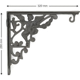 Hamilton Brass Heavy Duty Shelf Bracket | Black Powder Coated Cast Iron Finish | Length: 300mm, Height: 225mm, Width: 25mm, Thickness: 5mm, Hole: 6mm | Wall Mount Support for Glass Shelves