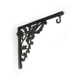 Hamilton Brass Heavy Duty Shelf Bracket | Black Powder Coated Cast Iron Finish | Length: 300mm, Height: 225mm, Width: 25mm, Thickness: 5mm, Hole: 6mm | Wall Mount Support for Glass Shelves