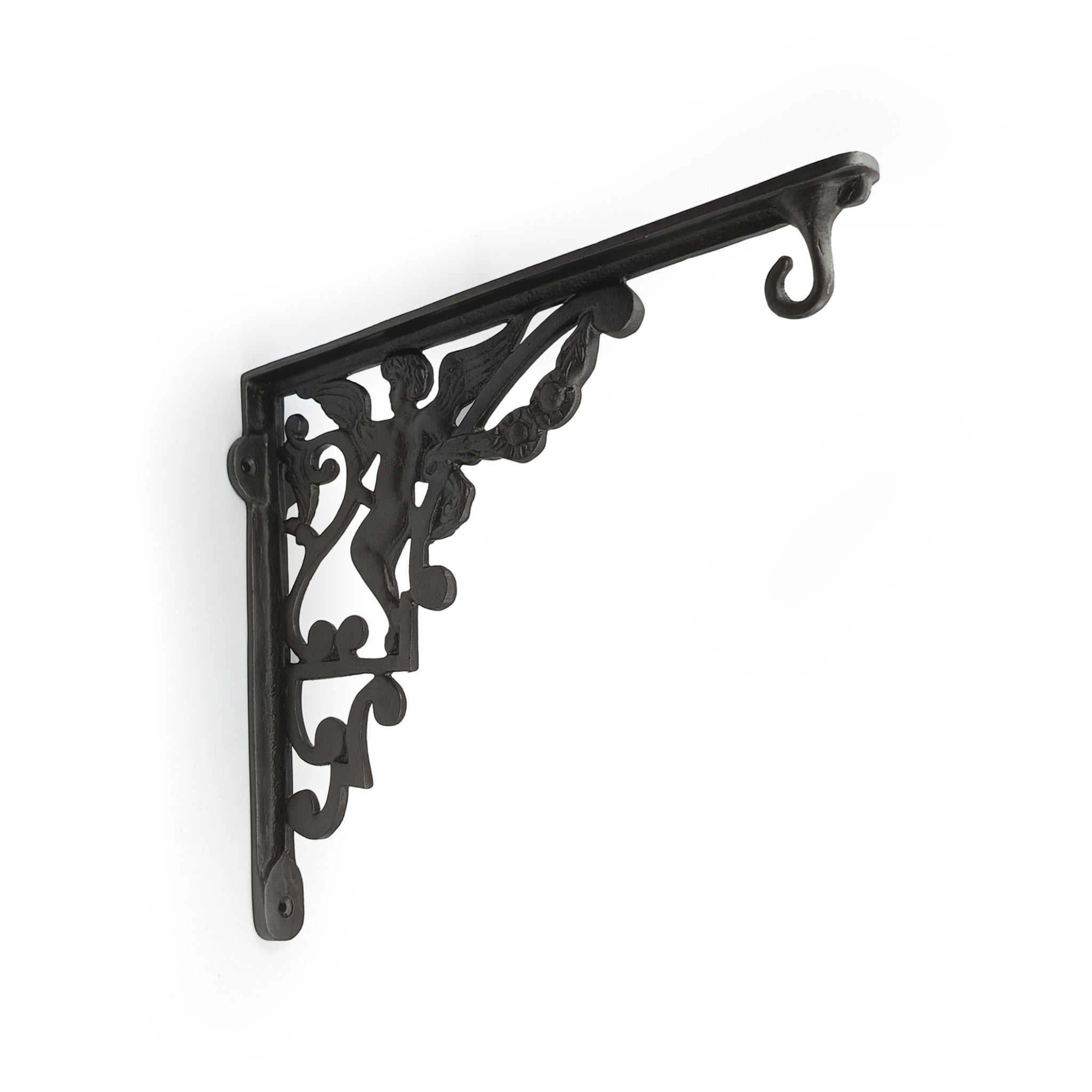 Hamilton Brass Heavy Duty Shelf Bracket | Black Powder Coated Cast Iron Finish | Length: 300mm, Height: 225mm, Width: 25mm, Thickness: 5mm, Hole: 6mm | Wall Mount Support for Glass Shelves