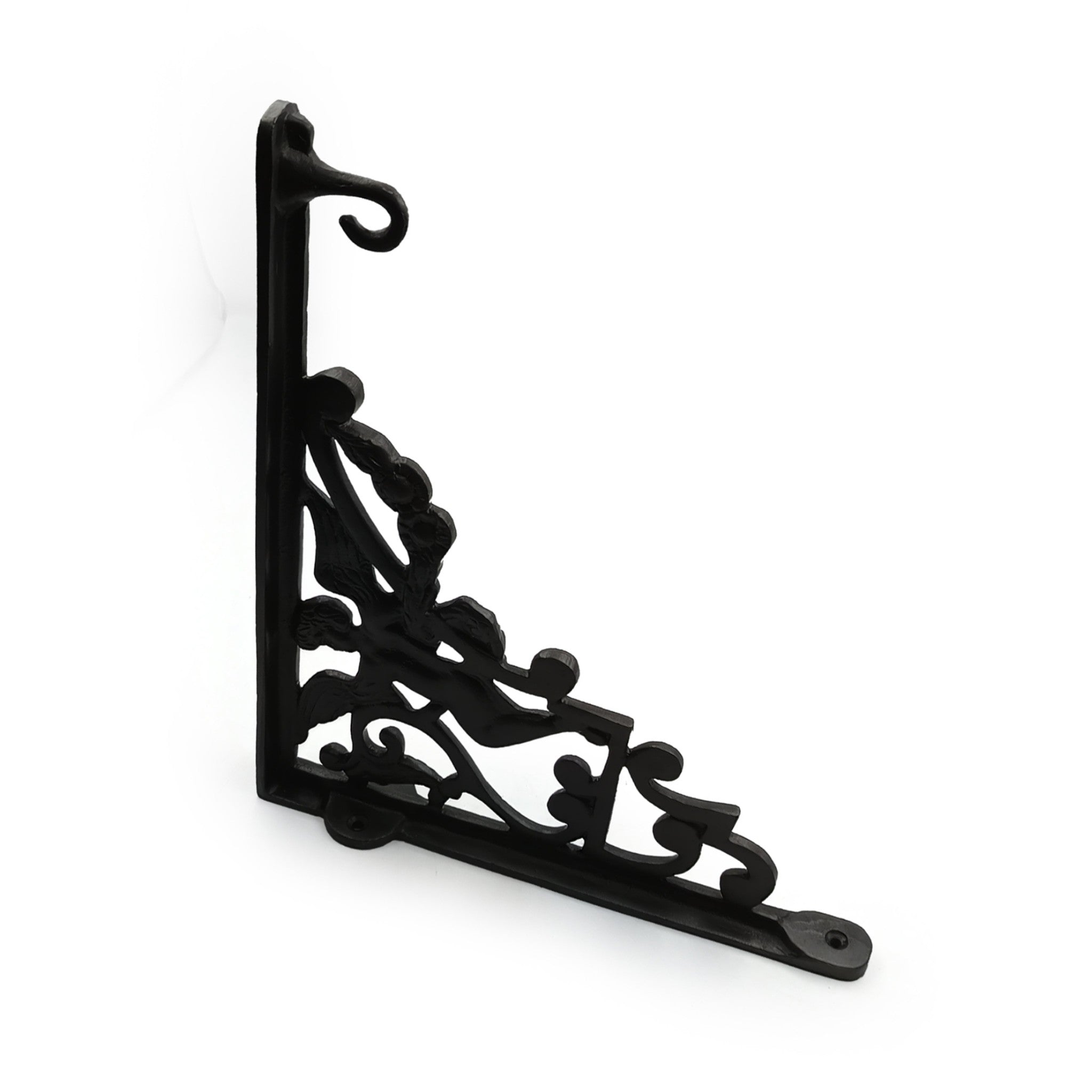 Hamilton Brass Heavy Duty Shelf Bracket | Black Powder Coated Cast Iron Finish | Length: 300mm, Height: 225mm, Width: 25mm, Thickness: 5mm, Hole: 6mm | Wall Mount Support for Glass Shelves