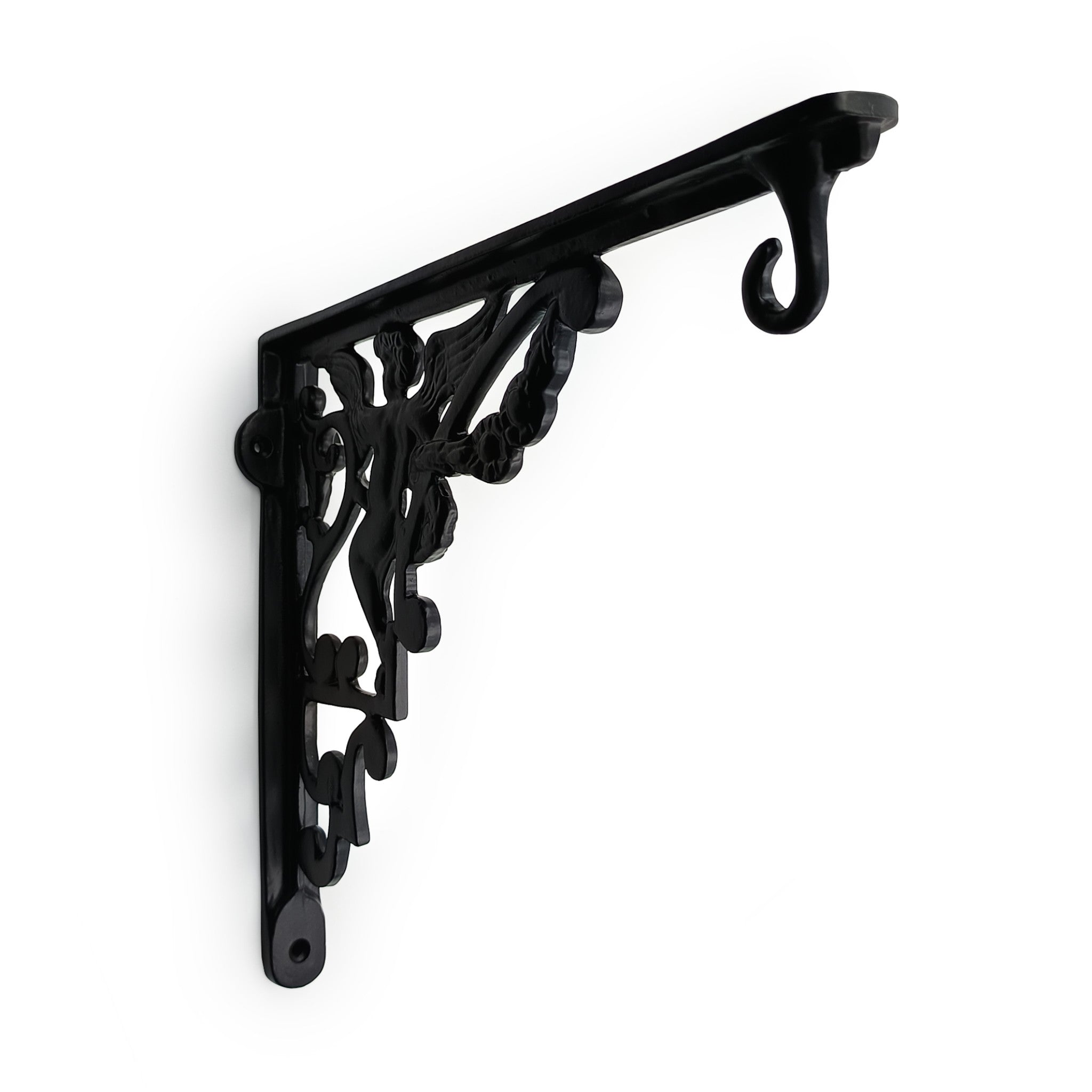 Hamilton Brass Heavy Duty Shelf Bracket | Black Powder Coated Cast Iron Finish | Length: 300mm, Height: 225mm, Width: 25mm, Thickness: 5mm, Hole: 6mm | Wall Mount Support for Glass Shelves