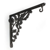 Hamilton Brass Heavy Duty Shelf Bracket | Black Powder Coated Cast Iron Finish | Length: 300mm, Height: 225mm, Width: 25mm, Thickness: 5mm, Hole: 6mm | Wall Mount Support for Glass Shelves