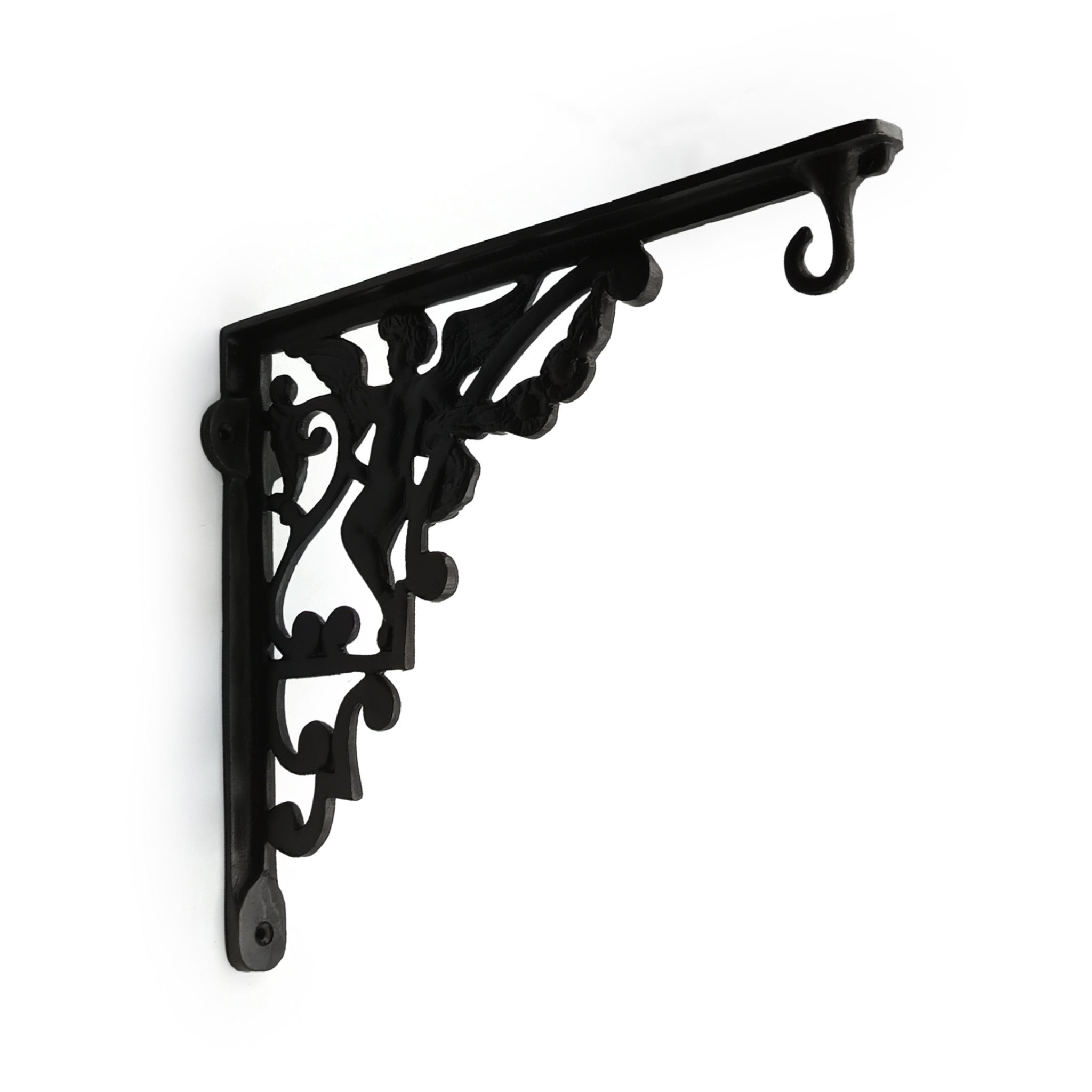 Hamilton Brass Heavy Duty Shelf Bracket | Black Powder Coated Cast Iron Finish | Length: 300mm, Height: 225mm, Width: 25mm, Thickness: 5mm, Hole: 6mm | Wall Mount Support for Glass Shelves