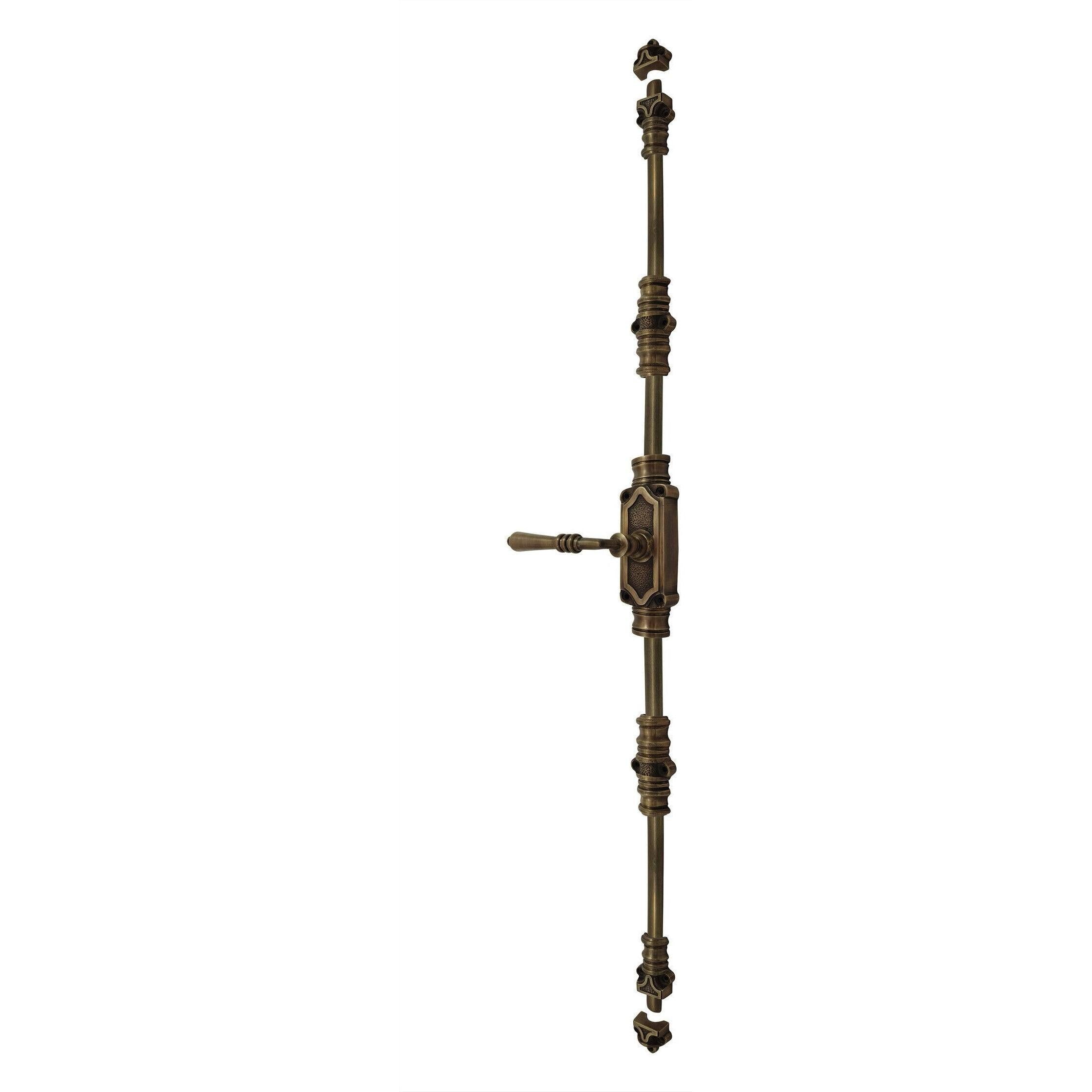 Hamilton Brass Lever Handle Door Brass Espagnolette Bolt or Cremone Bolt Unlacquered Antique Brass Upto 9 feet Doors