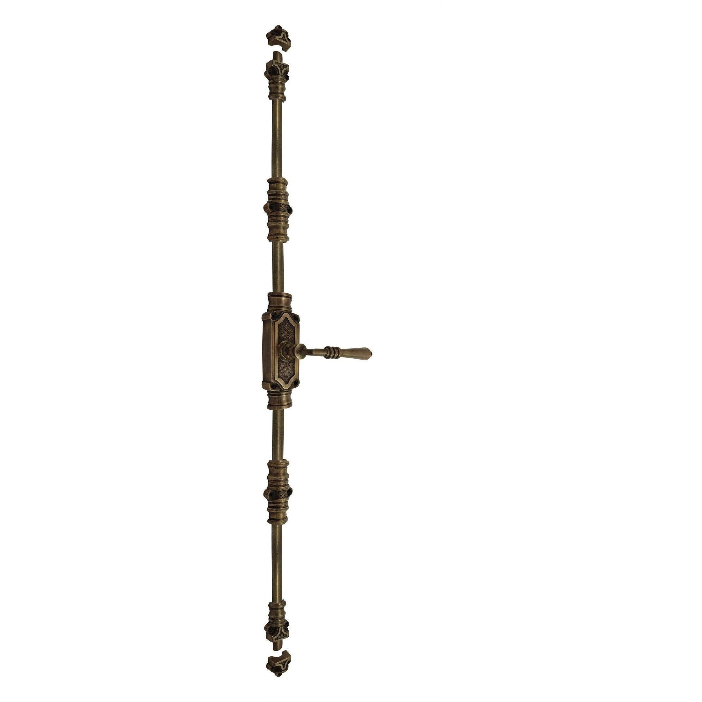 Hamilton Brass Lever Handle Door Brass Espagnolette Bolt or Cremone Bolt Unlacquered Antique Brass Upto 9 feet Doors