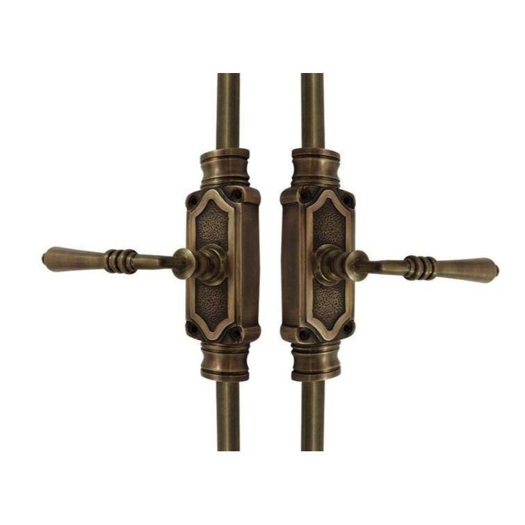 Hamilton Brass Lever Handle Door Brass Espagnolette Bolt or Cremone Bolt Unlacquered Antique Brass Upto 9 feet Doors