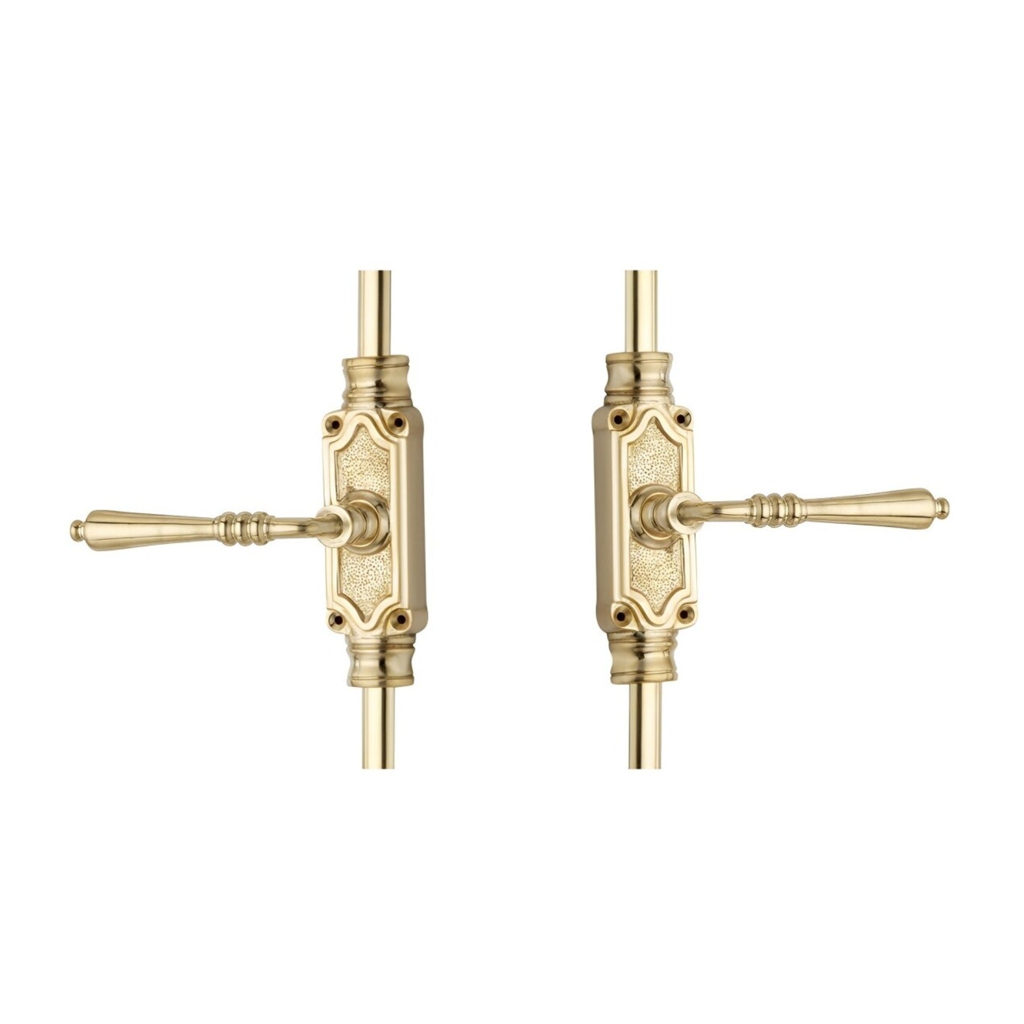 Hamilton Brass Lever Handle Door Brass Espagnolette Bolt or Cremone Bolt Unlacquered Polished Brass Up to 9 feet Doors