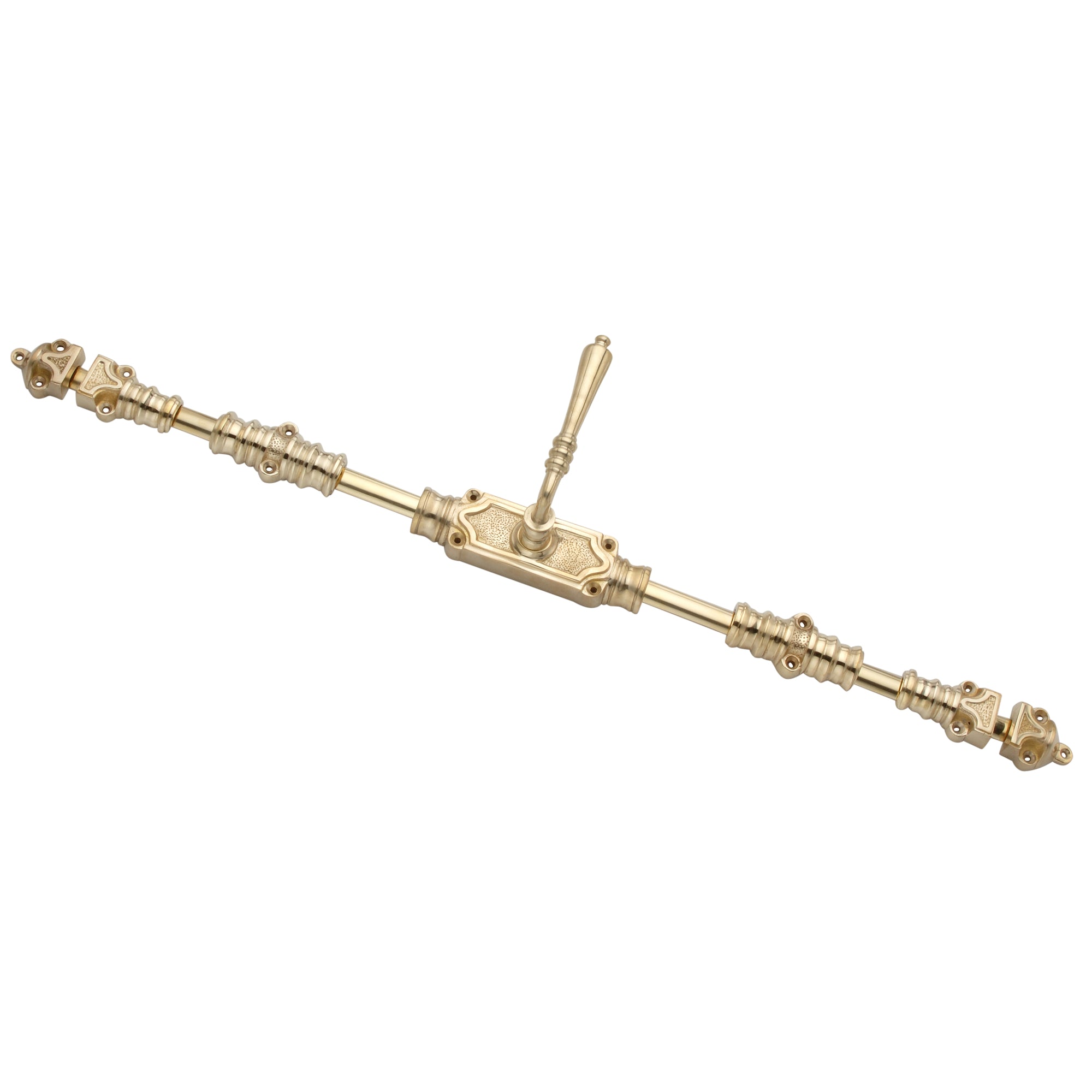 Hamilton Brass Lever Handle Door Brass Espagnolette Bolt or Cremone Bolt Unlacquered Polished Brass Up to 9 feet Doors