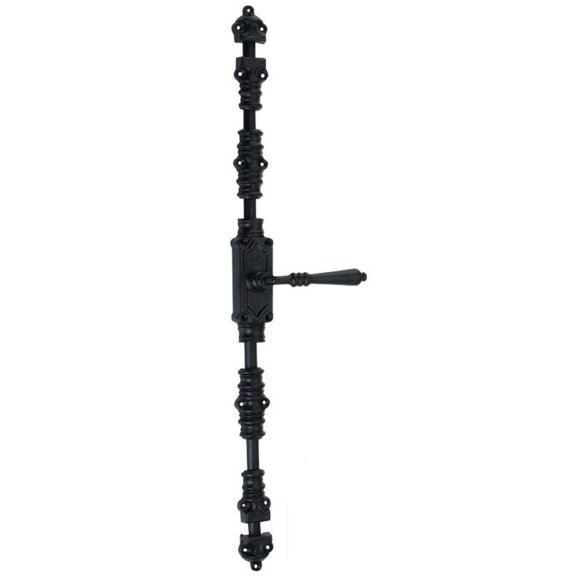 Hamilton Brass Lever Handle Door Iron Espagnolette Bolt or Cremone Bolt Hardware Black Powder Coated Up to 9 feet Doors (Right Hand)