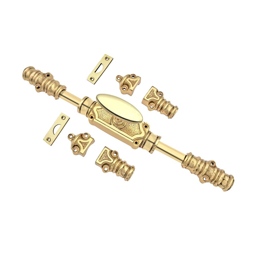 Hamilton Brass Stepney Door Brass Espagnolette Bolt or Cremone Bolt 9 feet Polished Brass Lacquered for Doors Up to 9 feet