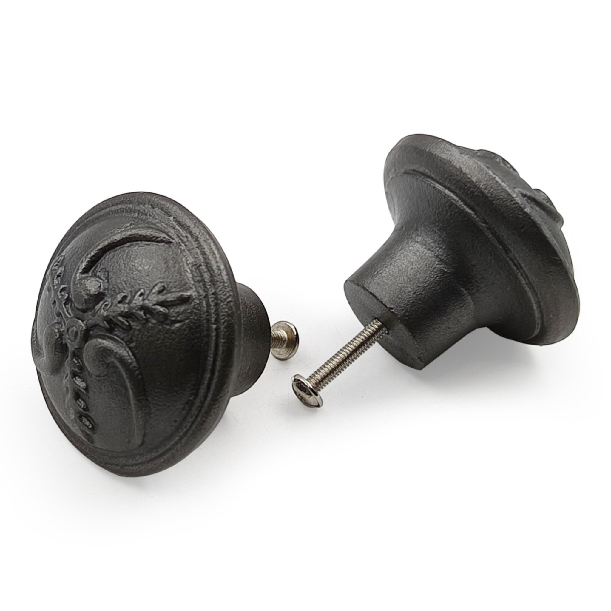 HAMILTON BRASS Cast Iron Black Cabinet Knob | Antique Iron Durable Rustic Drawer Pull Handle for Kitchen, Bedroom, Wardrobe, Dresser, Cupboard Round Vintage Hardware with Screw Included