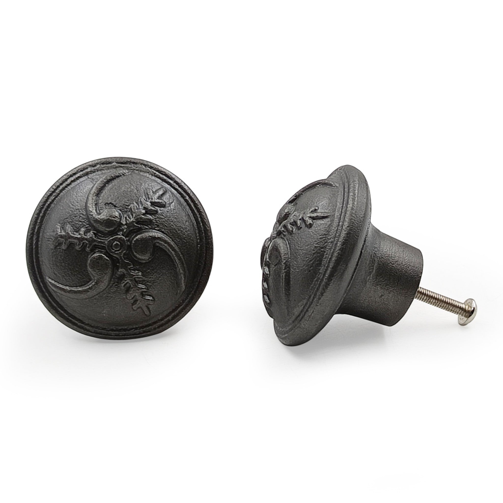 HAMILTON BRASS Cast Iron Black Cabinet Knob | Antique Iron Durable Rustic Drawer Pull Handle for Kitchen, Bedroom, Wardrobe, Dresser, Cupboard Round Vintage Hardware with Screw Included