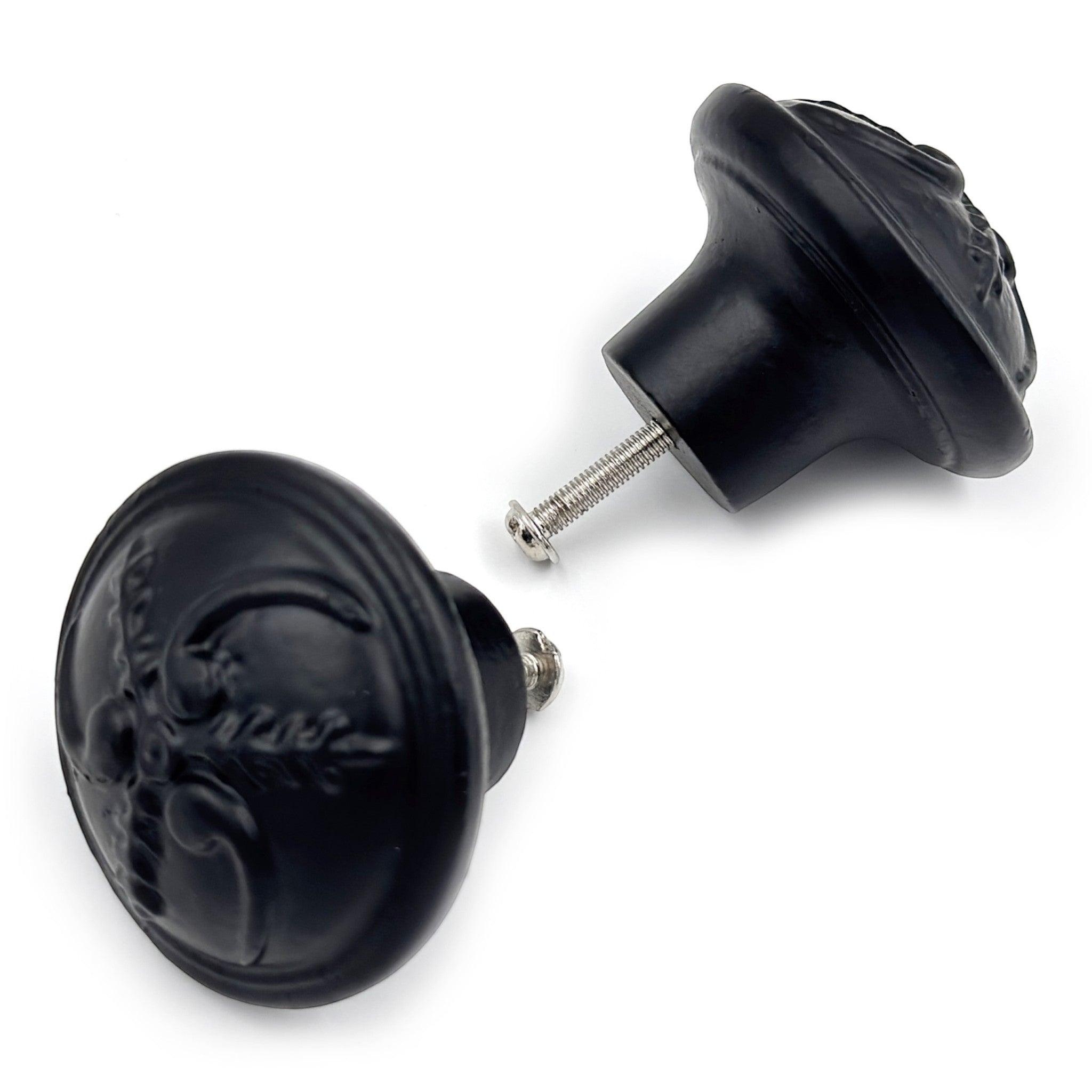 Cast Iron Style Black Cabinet Knob | Black Powder Coated Durable Rustic Drawer Pull Handle for Kitchen, Bedroom, Wardrobe, Cupboard Round Vintage Hardware with Screw Included