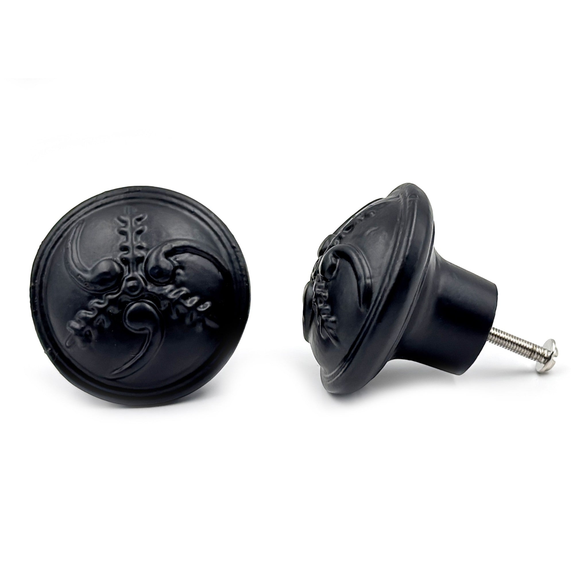 Cast Iron Style Black Cabinet Knob | Black Powder Coated Durable Rustic Drawer Pull Handle for Kitchen, Bedroom, Wardrobe, Cupboard Round Vintage Hardware with Screw Included