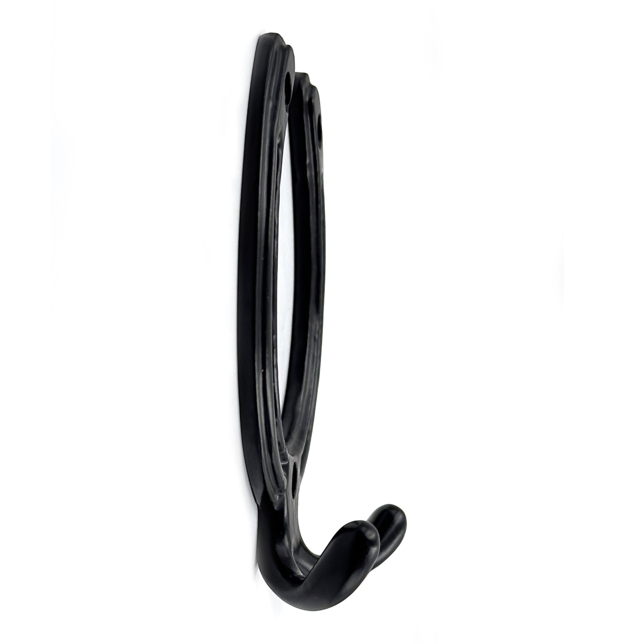 HAMILTON BRASS Wall Mounted Cast Iron Horseshoe Style Double Coat Hook | Black Powder Coated Hook | 110 mm Height × 81 mm Width × 26 mm Depth × 71 mm Base Width | Decorative Hanger for Coats