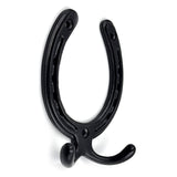 HAMILTON BRASS Wall Mounted Cast Iron Horseshoe Style Double Coat Hook | Black Powder Coated Hook | 110 mm Height × 81 mm Width × 26 mm Depth × 71 mm Base Width | Decorative Hanger for Coats