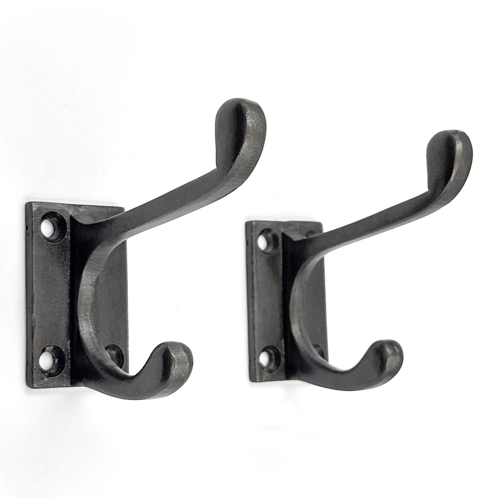 Wall Mounted Cast Iron Double Coat Hook | Antique Iron Finish | 73 mm Height × 75 mm Width × 47 mm Depth | Decorative Hanger for Coats, Hats, Bags | Compact Metal Hook for Home