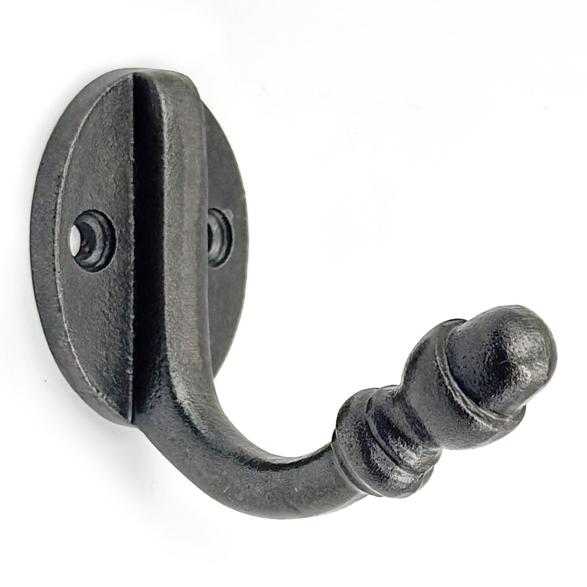 Wall Mounted Cast Iron Single Coat Hook | Antique Iron Finish | 60 mm Height × 70 mm Depth × 37 mm Width | Oval Base Decorative Hanger for Hats Keys Bags | Compact Hook for Home