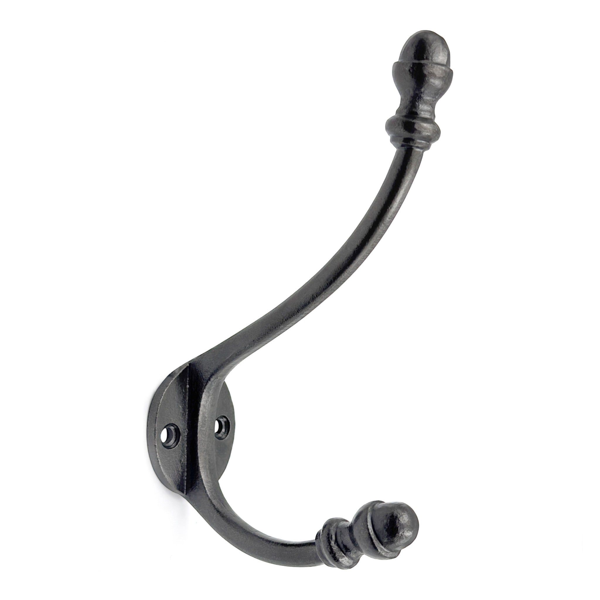 Wall Mounted Cast Iron Double Coat Hook | Antique Iron Finish | 158 mm Height × 95 mm Upper Depth × 90 mm Lower Depth × 35 mm Width | Oval Hanger for Coats, Hats | Home & Office