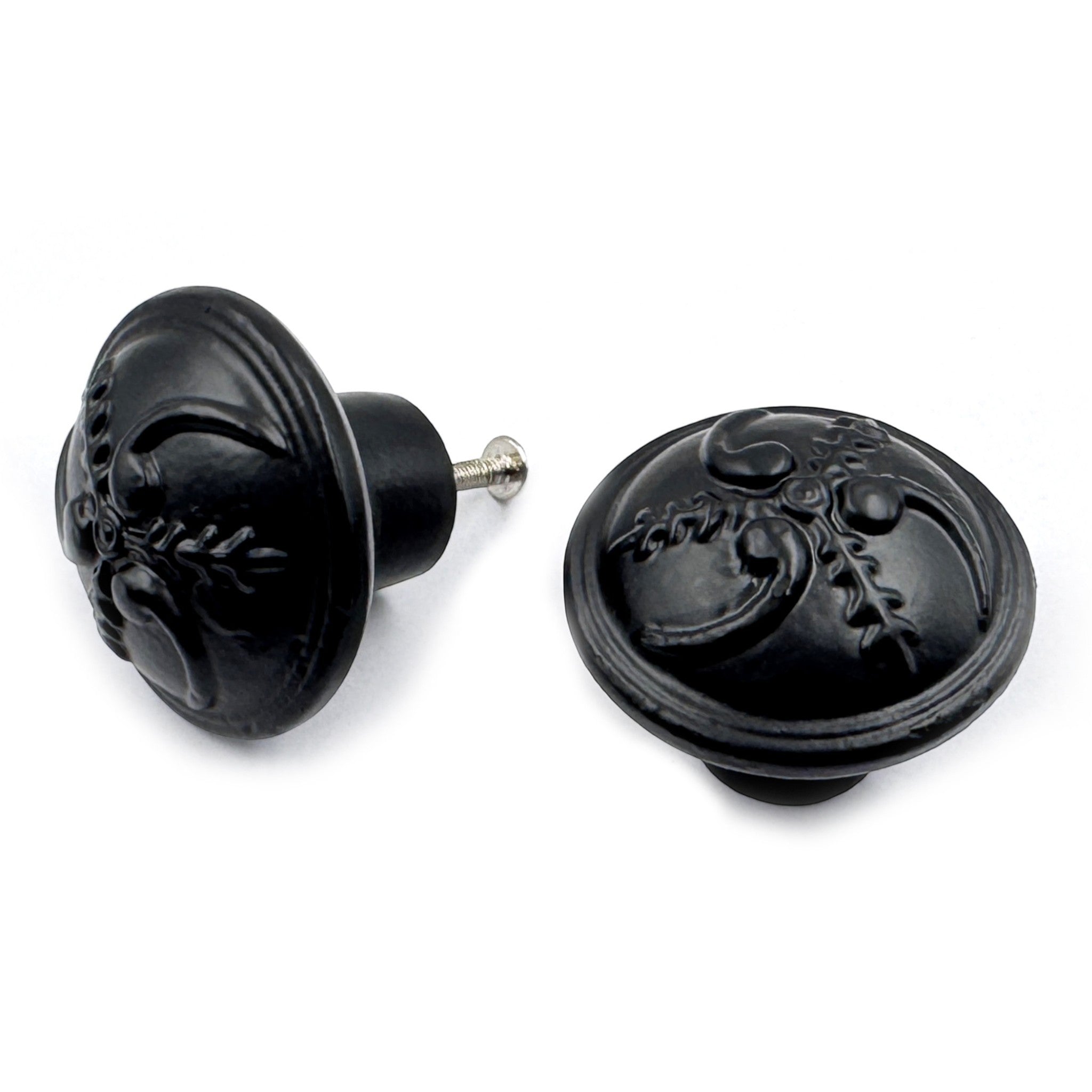Cast Iron Style Black Cabinet Knob | Black Powder Coated Durable Rustic Drawer Pull Handle for Kitchen, Bedroom, Wardrobe, Cupboard Round Vintage Hardware with Screw Included
