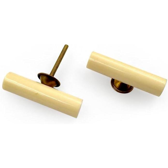 Long Cabinet Knob | Resin & Brass Material | Cream Shade with Ceramic Finish | Decorative Drawer Pull Handle for Dressers | 69x17 mm Face | 24.5 mm Depth | 66 mm Screw Length