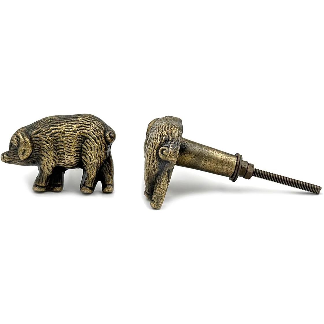 Pig Cabinet Knob | Antique Brass Animal Shaped Decorative Drawer Pull Handle for Cabinets Dressers Wardrobes | 51x34 mm Solid Furniture Knob | Vintage Farmhouse Rustic Hardware Pull