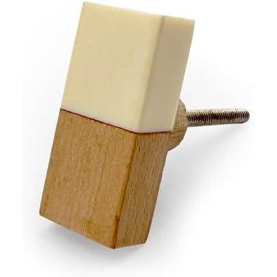 Rectangular Cabinet Knob | Wood & Resin Material Furniture Handle | Ceramic Finish Decorative Drawer Knob for Dressers, Cupboards | 52x21 mm Face | 29 mm Depth | 15 mm Thickness