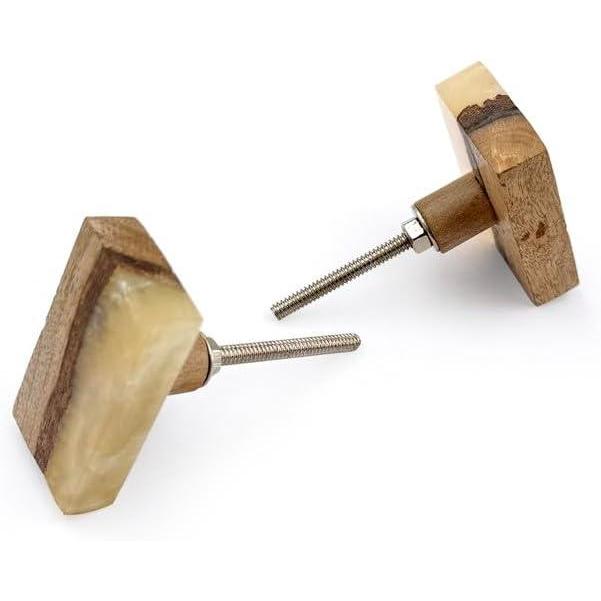Rectangular Cabinet Knob | Wood & Resin Material Furniture Handle | Ceramic Finish Decorative Drawer Knob for Wardrobes | 53mm Height, 29mm Width, 27mm Depth, 12mm Thickness