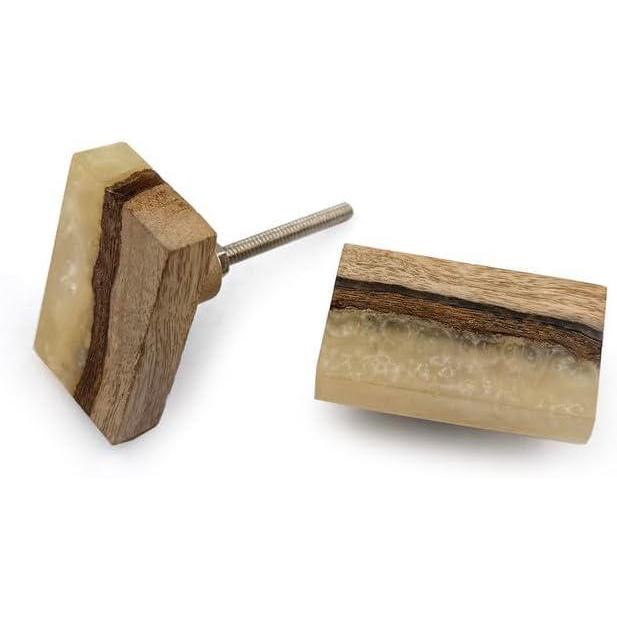 Rectangular Cabinet Knob | Wood & Resin Material Furniture Handle | Ceramic Finish Decorative Drawer Knob for Wardrobes | 53mm Height, 29mm Width, 27mm Depth, 12mm Thickness