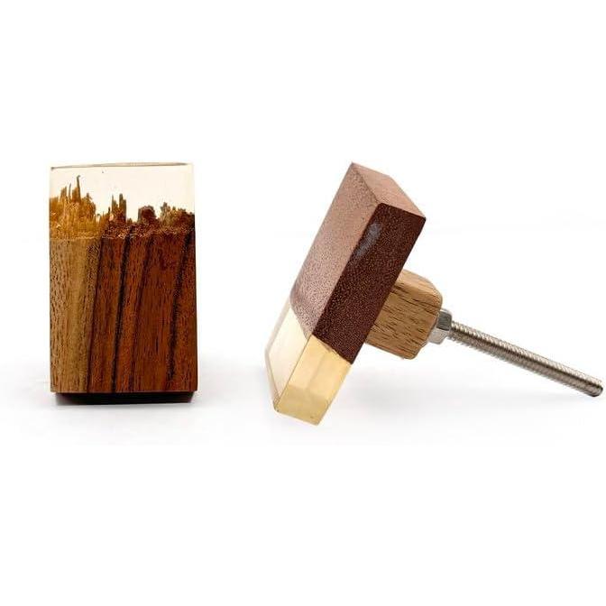 Rectangular Wood & Resin Knob Ceramic Finish Drawer Pull Handle | Decorative Cabinet Knob for Cupboards, Dressers, Wardrobes | 51x34 mm Face | 25.5 mm Depth | 11 mm Height
