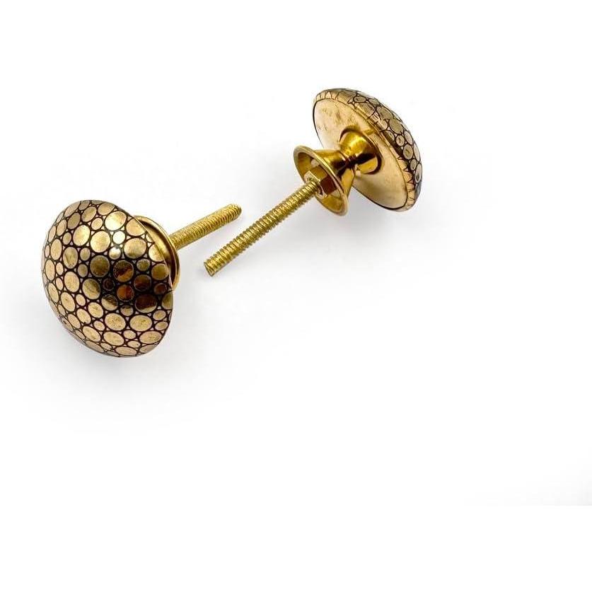 Round Brass Cabinet Knob Ceramic Finish | Decorative Furniture Pull Handle for Drawer Cupboard Dresser Kitchen Wardrobe | Diameter 38 mm x Projection 26 mm | Gold Tone Knobs