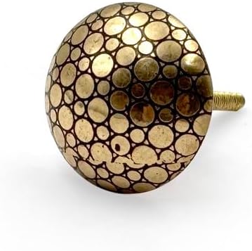 Round Brass Cabinet Knob Ceramic Finish | Decorative Furniture Pull Handle for Drawer Cupboard Dresser Kitchen Wardrobe | Diameter 38 mm x Projection 26 mm | Gold Tone Knobs