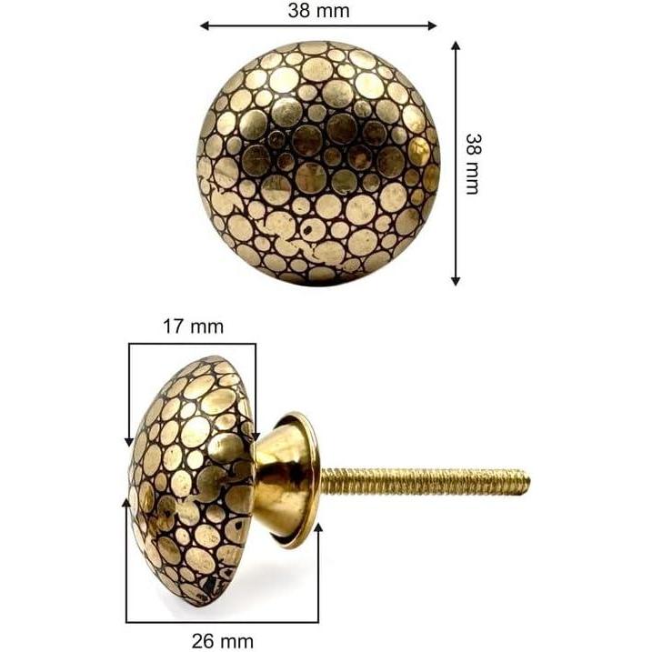 Round Brass Cabinet Knob Ceramic Finish | Decorative Furniture Pull Handle for Drawer Cupboard Dresser Kitchen Wardrobe | Diameter 38 mm x Projection 26 mm | Gold Tone Knobs
