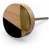 Round Brass Knob with Ceramic Finish | Black Handcrafted Geometric Pattern | Decorative Cabinet & Drawer | Knob for Dresser, Cupboard | 37x37 mm Face | 25 mm Depth | 78 mm Screw