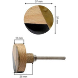 Round Brass Knob with Ceramic Finish | Black Handcrafted Geometric Pattern | Decorative Cabinet & Drawer | Knob for Dresser, Cupboard | 37x37 mm Face | 25 mm Depth | 78 mm Screw