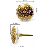 Round Decorative Cabinet Knob with Floral Overlay | Brass & Ceramic Material Furniture Handle | Ceramic Finish Drawer Knob for Wardrobes | 53mm Diameter, 27mm Height, 66mm Depth